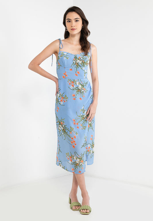 Draped Waist Printed Midi Dress