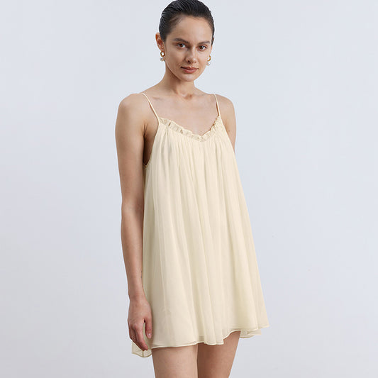 Halter Backless Agaric Edge Stitching Chiffon Nightdress