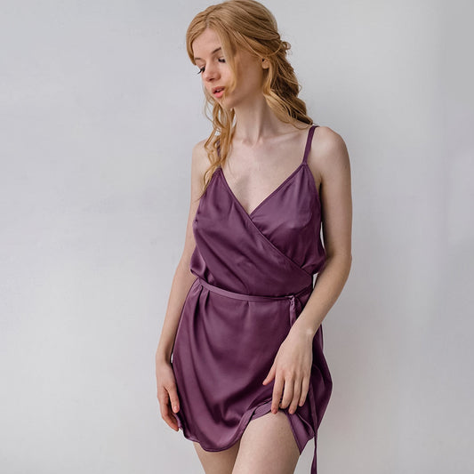 Suspenders Wrap Type Female Satin Nightgown