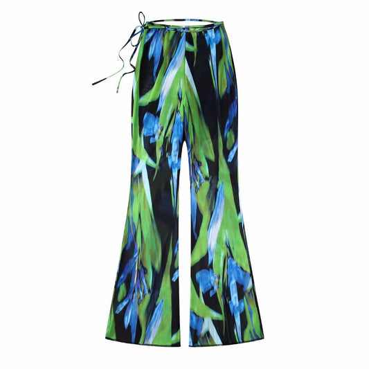 Criss Cross Detail Printed Flare Pants