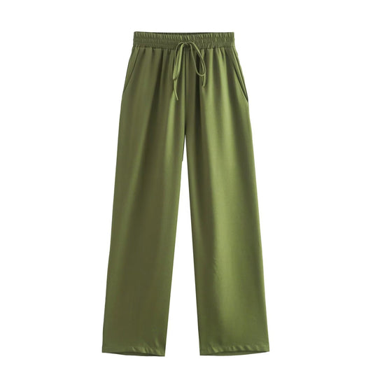 High Waist Pants with Drawstring Detail