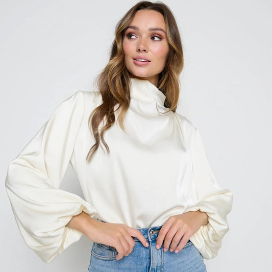 High-collar Lantern Sleeve Irregular Collar  Shirt