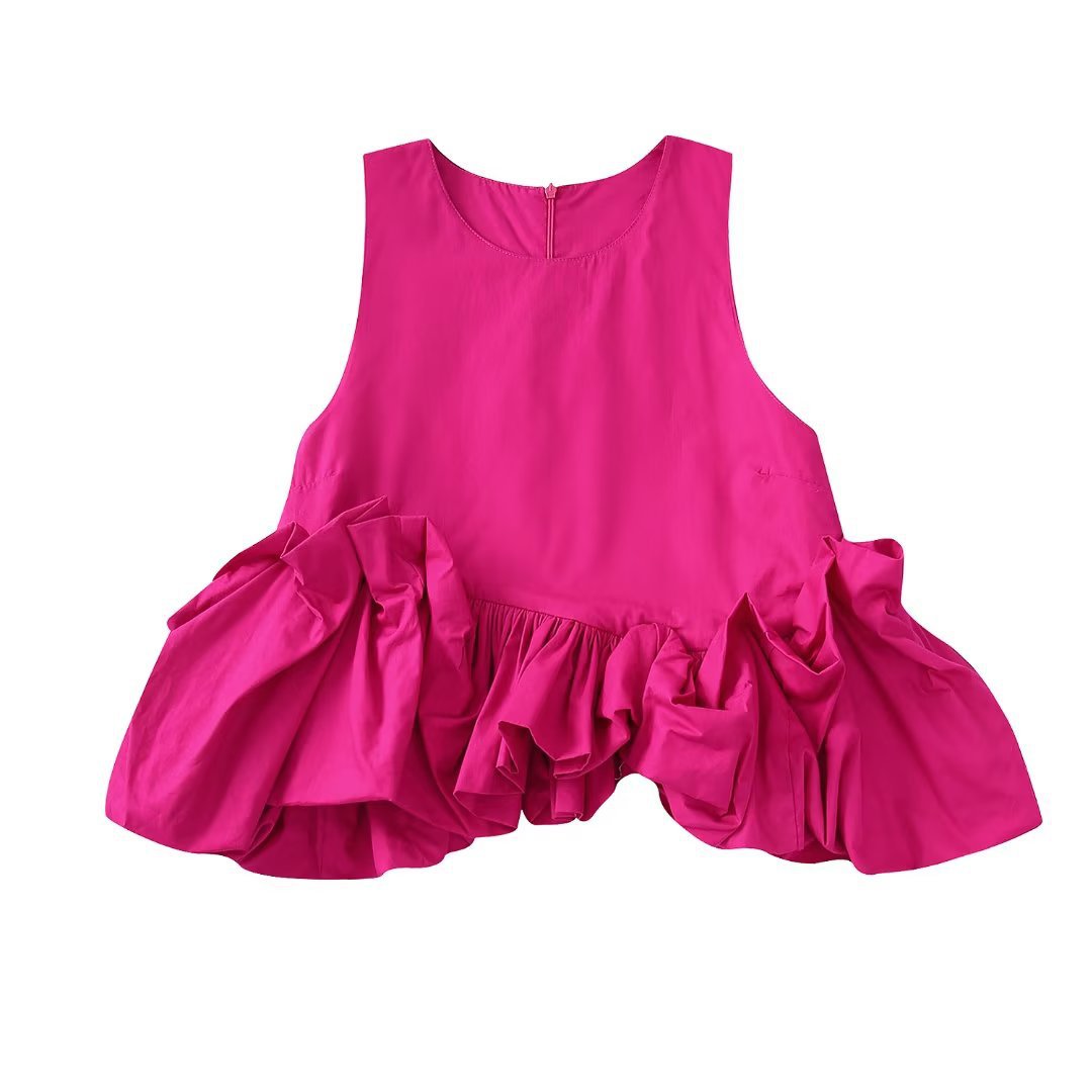 Sleeveless Crop Top with Ruffled Hem