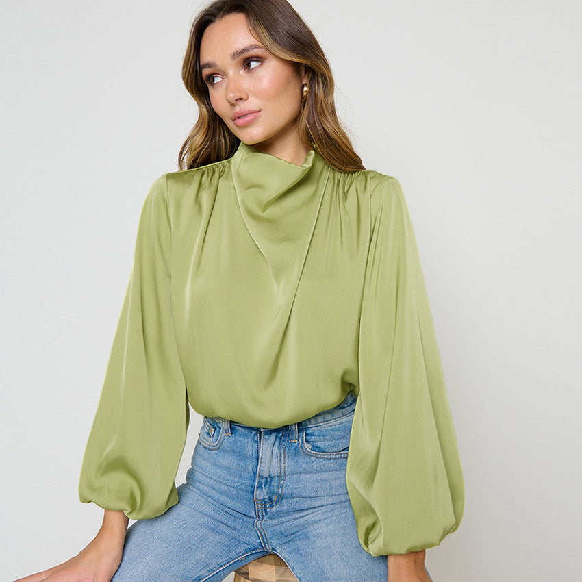 High-collar Lantern Sleeve Irregular Collar  Shirt