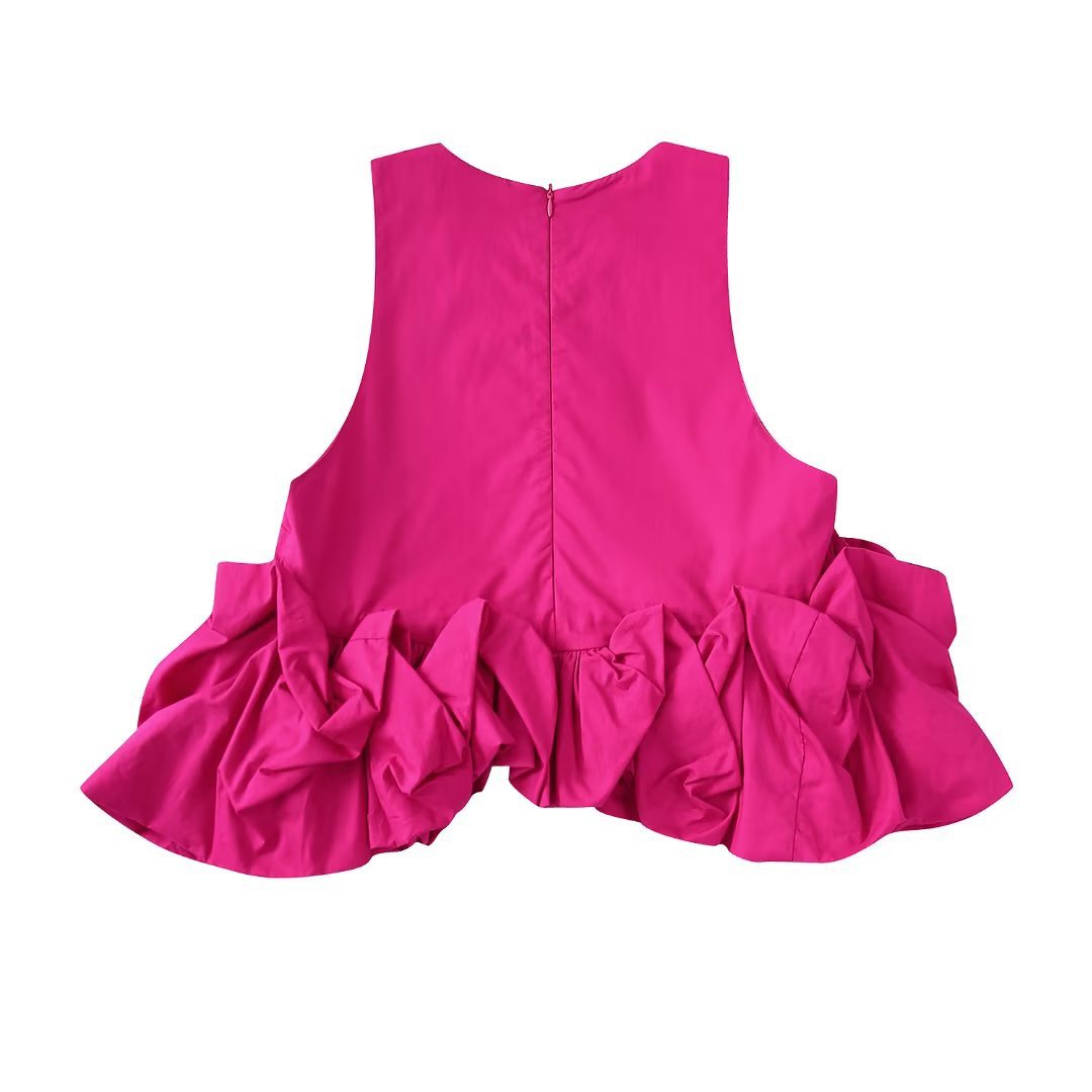 Sleeveless Crop Top with Ruffled Hem